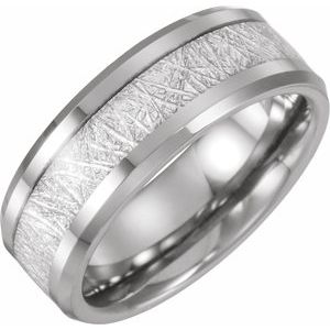 Beveled-Edge Imitation Meteorite Inlay Comfort-Fit Band