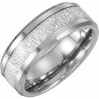 Beveled-Edge Imitation Meteorite Inlay Comfort-Fit Band