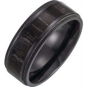 Coin-Edge Oak Wood Inlay Comfort-Fit Band
