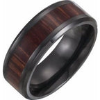 Beveled-Edge Wood Inlay Comfort-Fit Band