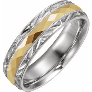 Milgrain Geometric Faceted Comfort-Fit Half Round Band