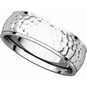 Stepped-Edge Comfort-Fit Half Round Band with Hammer Finish