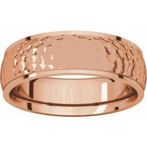 Stepped-Edge Comfort-Fit Half Round Band with Hammer Finish