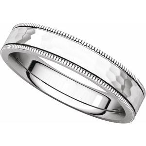 Milgrain Edge Comfort-Fit Flat Band with Satin Hammer Finish