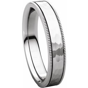 Milgrain Edge Comfort-Fit Flat Band with Satin Hammer Finish