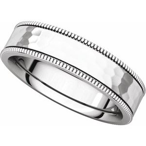 Milgrain Edge Comfort-Fit Flat Band with Satin Hammer Finish