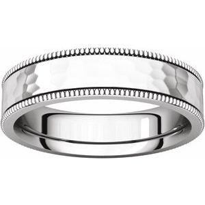 Milgrain Edge Comfort-Fit Flat Band with Satin Hammer Finish