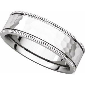 Milgrain Edge Comfort-Fit Flat Band with Satin Hammer Finish