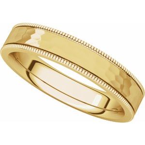 Milgrain Edge Comfort-Fit Flat Band with Satin Hammer Finish