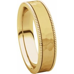 Milgrain Edge Comfort-Fit Flat Band with Satin Hammer Finish