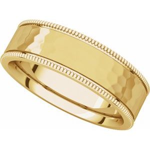 Milgrain Edge Comfort-Fit Flat Band with Satin Hammer Finish