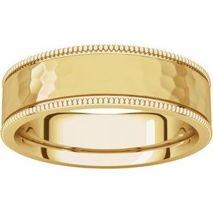 Milgrain Edge Comfort-Fit Flat Band with Satin Hammer Finish