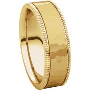 Milgrain Edge Comfort-Fit Flat Band with Satin Hammer Finish
