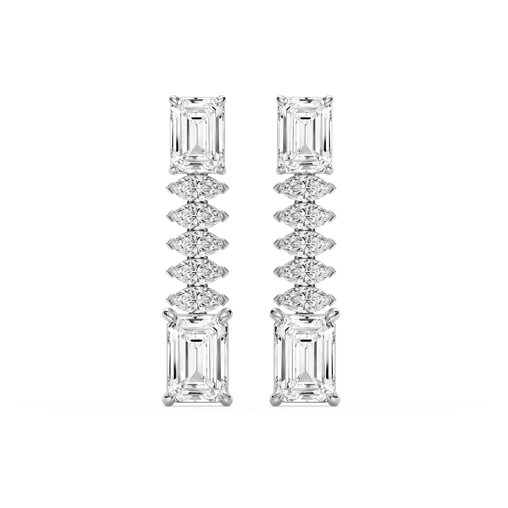 6 ctw Emerald and Marquise LGD Drop Earrings - Signature Collection - 14K White Gold