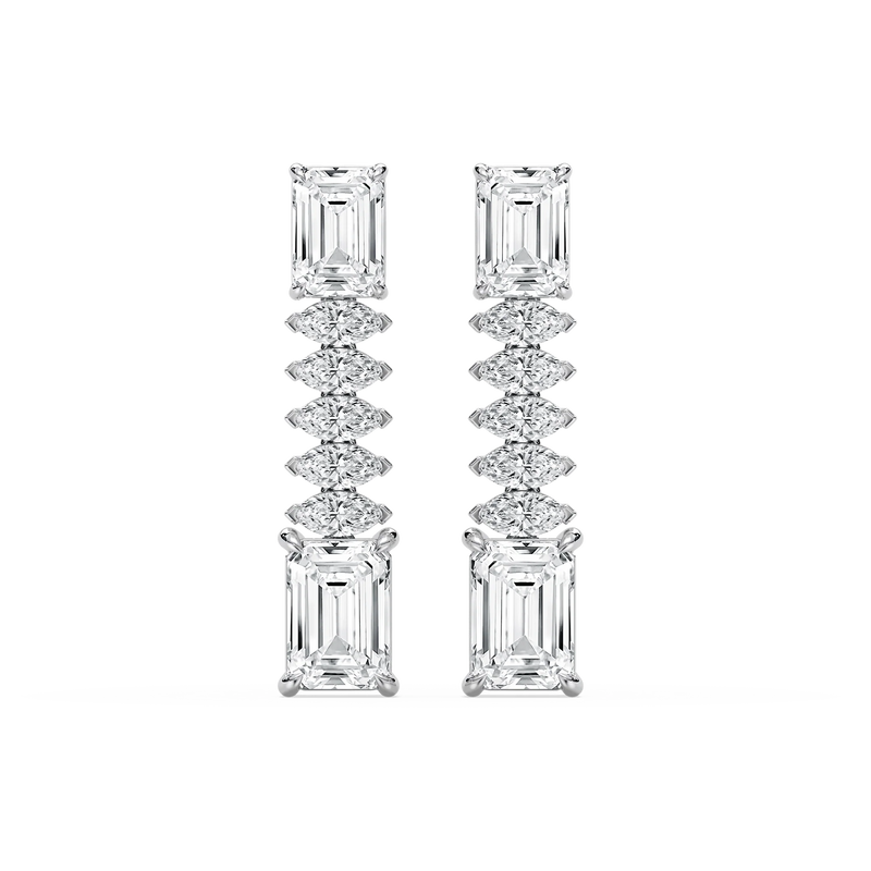 6 ctw Emerald and Marquise LGD Drop Earrings - Signature Collection - 14K White Gold