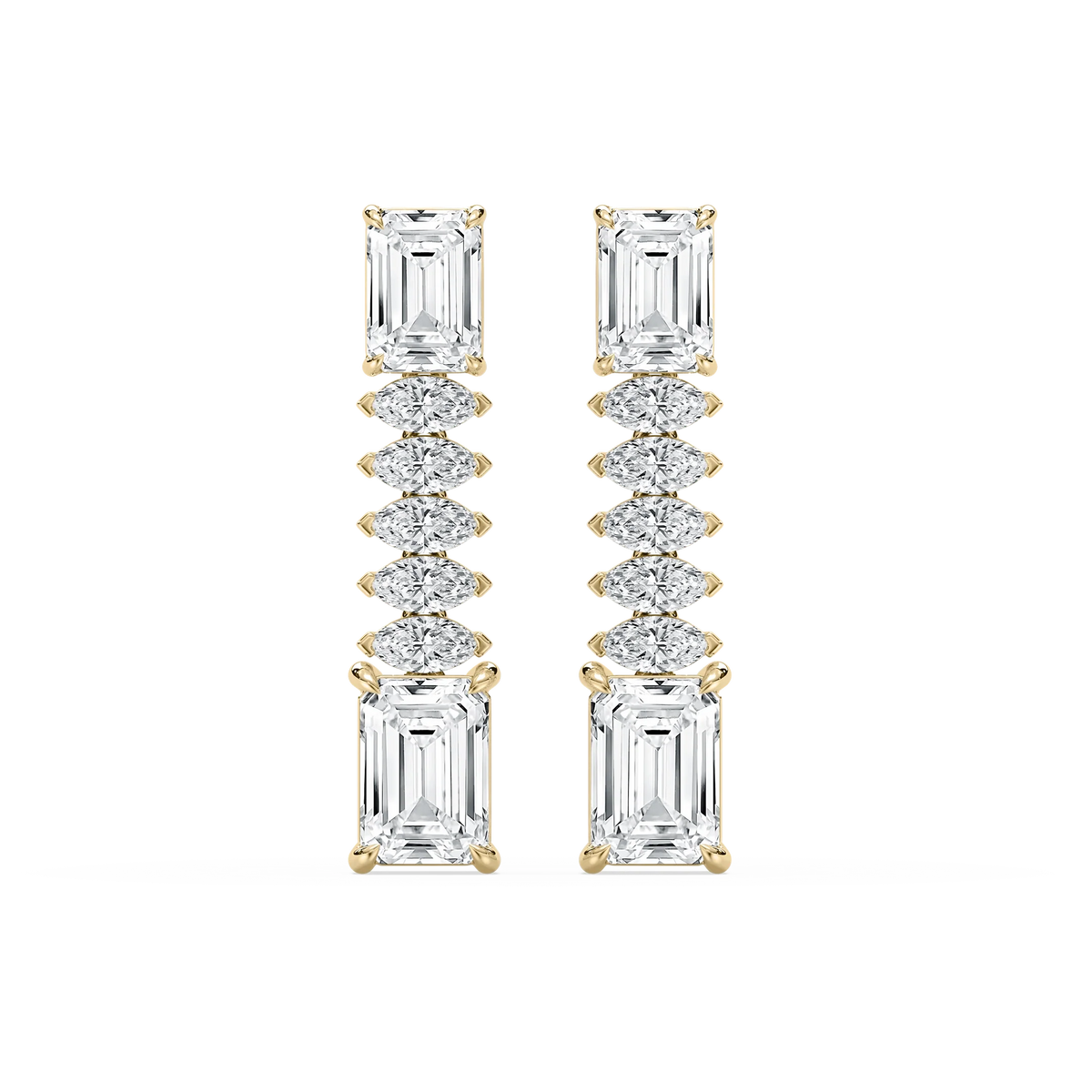 6 ctw Emerald and Marquise LGD Drop Earrings - Signature Collection - 14K Yellow Gold