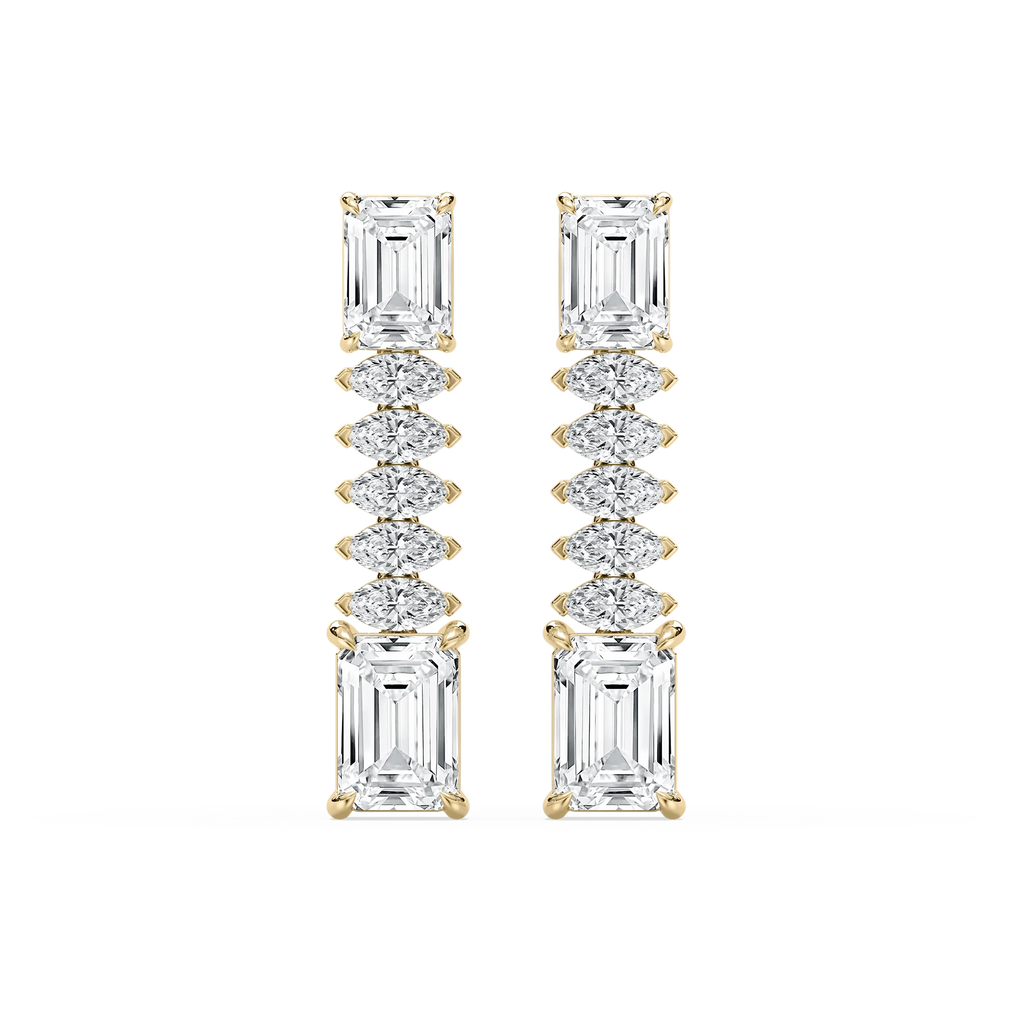 6 ctw Emerald and Marquise LGD Drop Earrings - Signature Collection - 18K Yellow Gold