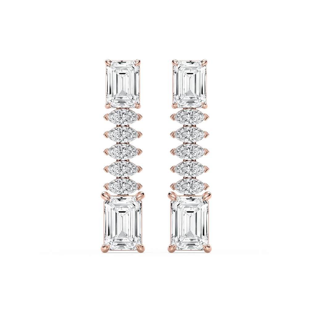 6 ctw Emerald and Marquise LGD Drop Earrings - Signature Collection - 18K Rose Gold