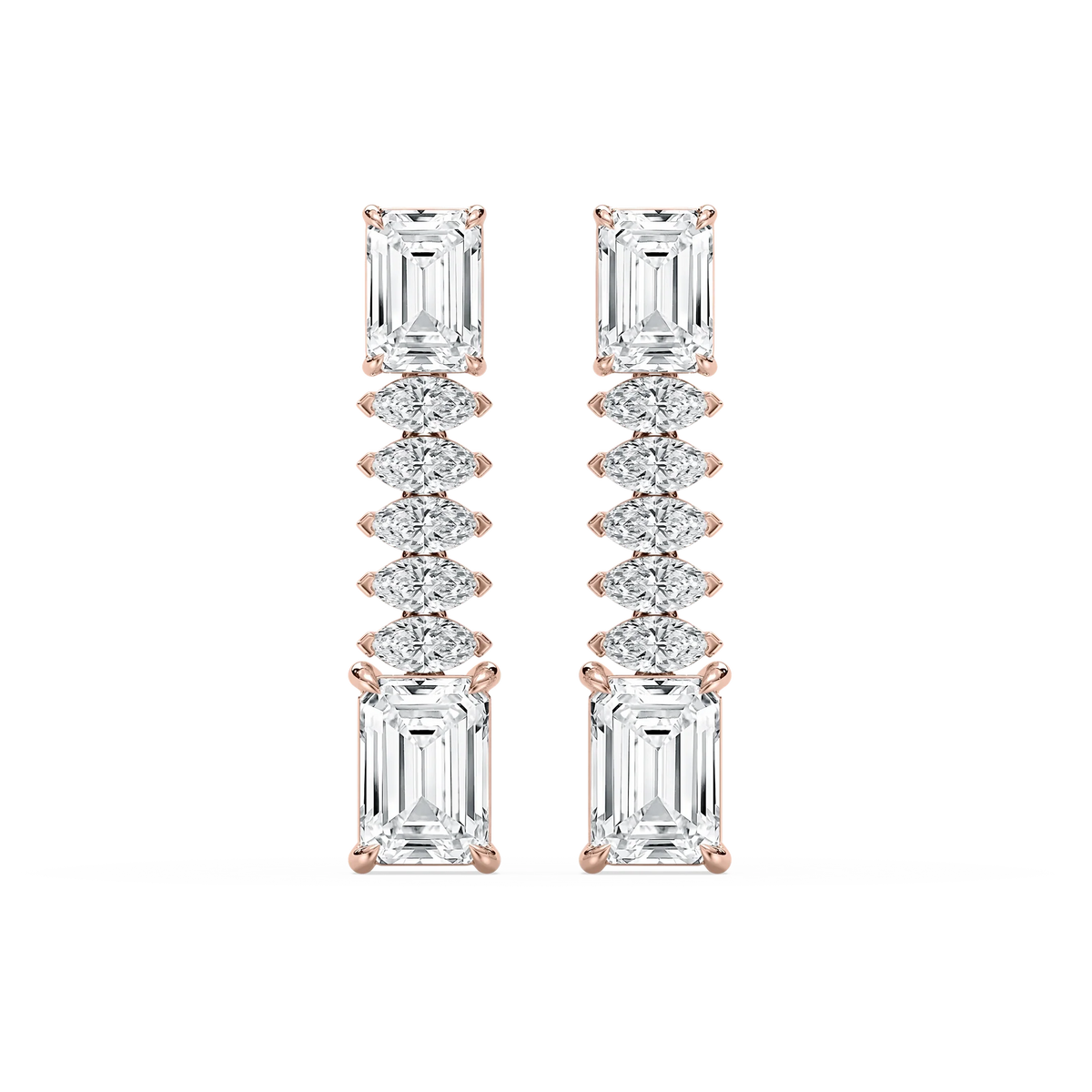 6 ctw Emerald and Marquise LGD Drop Earrings - Signature Collection - 18K Rose Gold