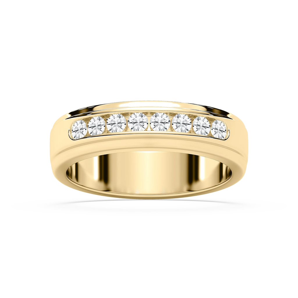 Wesley 1/2 ctw Round LGD 6.00mm Channel Mens Wedding Band - 14K Yellow Gold