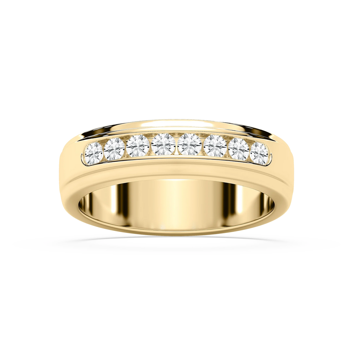 Wesley 1/2 ctw Round LGD 6.00mm Channel Mens Wedding Band - 14K Yellow Gold