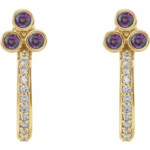 Accented Bezel-Set J-Hoop Earrings