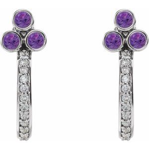 Accented Bezel-Set J-Hoop Earrings