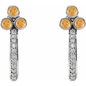 Accented Bezel-Set J-Hoop Earrings