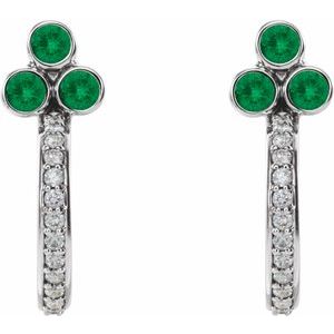 Accented Bezel-Set J-Hoop Earrings
