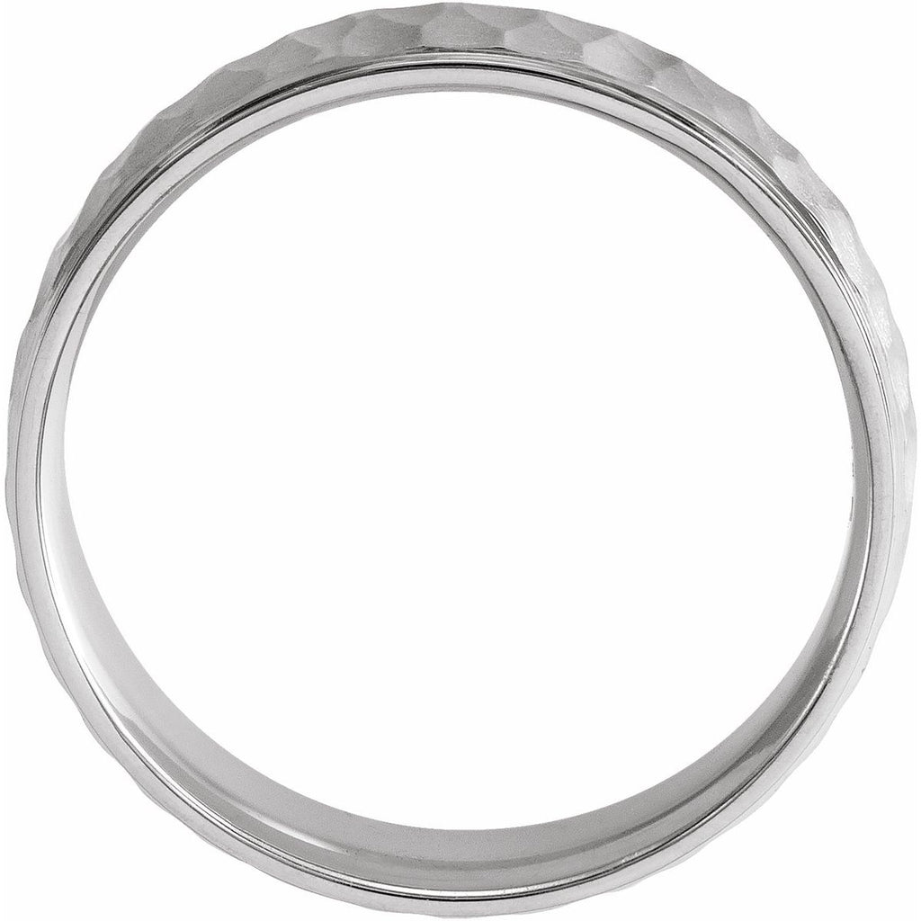 Stepped-Edge Comfort-Fit Flat Band with Matte Hammer Finish