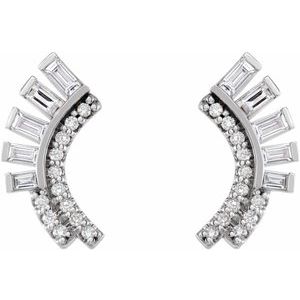 Baguette Accented Fan Earrings