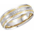Stepped-Edge Milgrain Grooved Comfort-Fit Half Round Band with Satin Finish