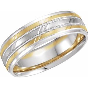 Stepped-Edge Milgrain Grooved Comfort-Fit Half Round Band with Satin Finish
