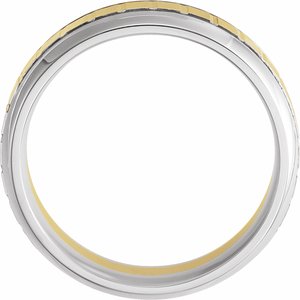 Single Sided Stepped Beveled-Edge Comfort-Fit Half Round Band with Brush Finish