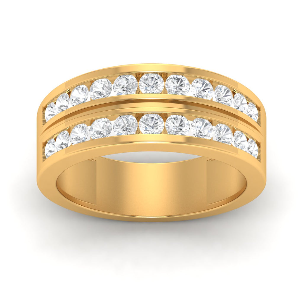 Two -Tone Channel Set 2 Row Diamond Men's Ring - 14K Yellow Gold image