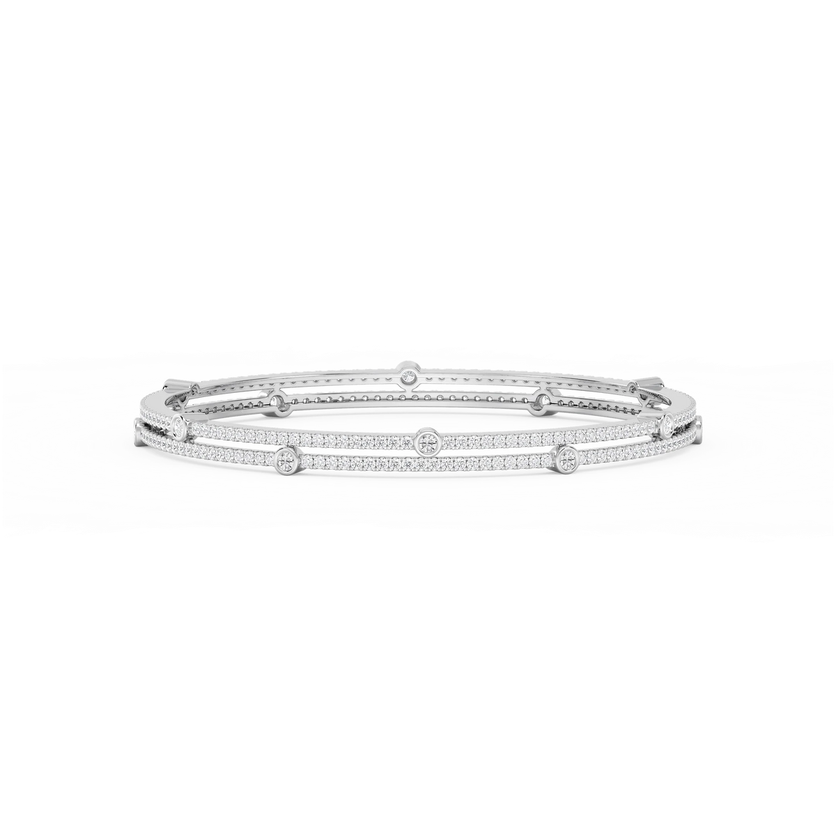 7 ctw Round LGD Double Row Station Bangle Bracelet  - 7.25 Inches