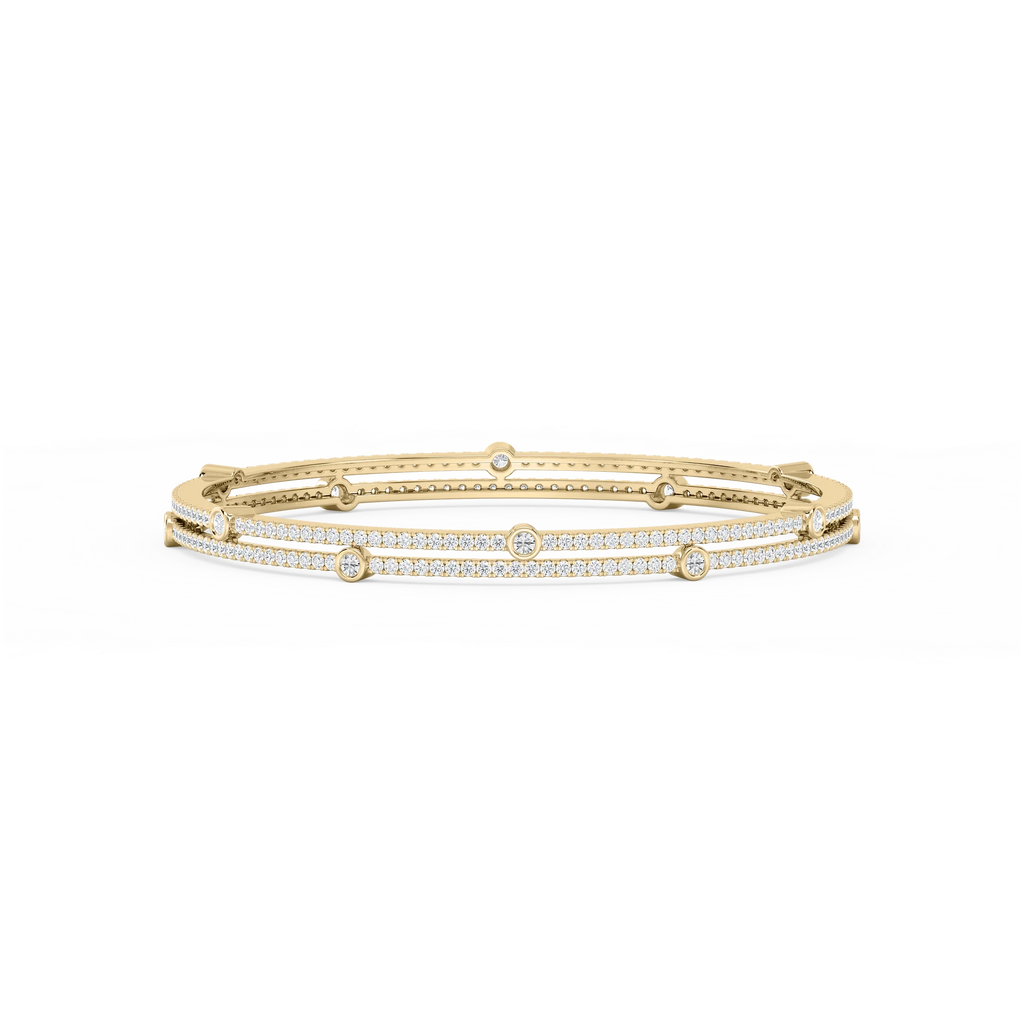 7 ctw Round LGD Double Row Station Bangle Bracelet  - 7.25 Inches