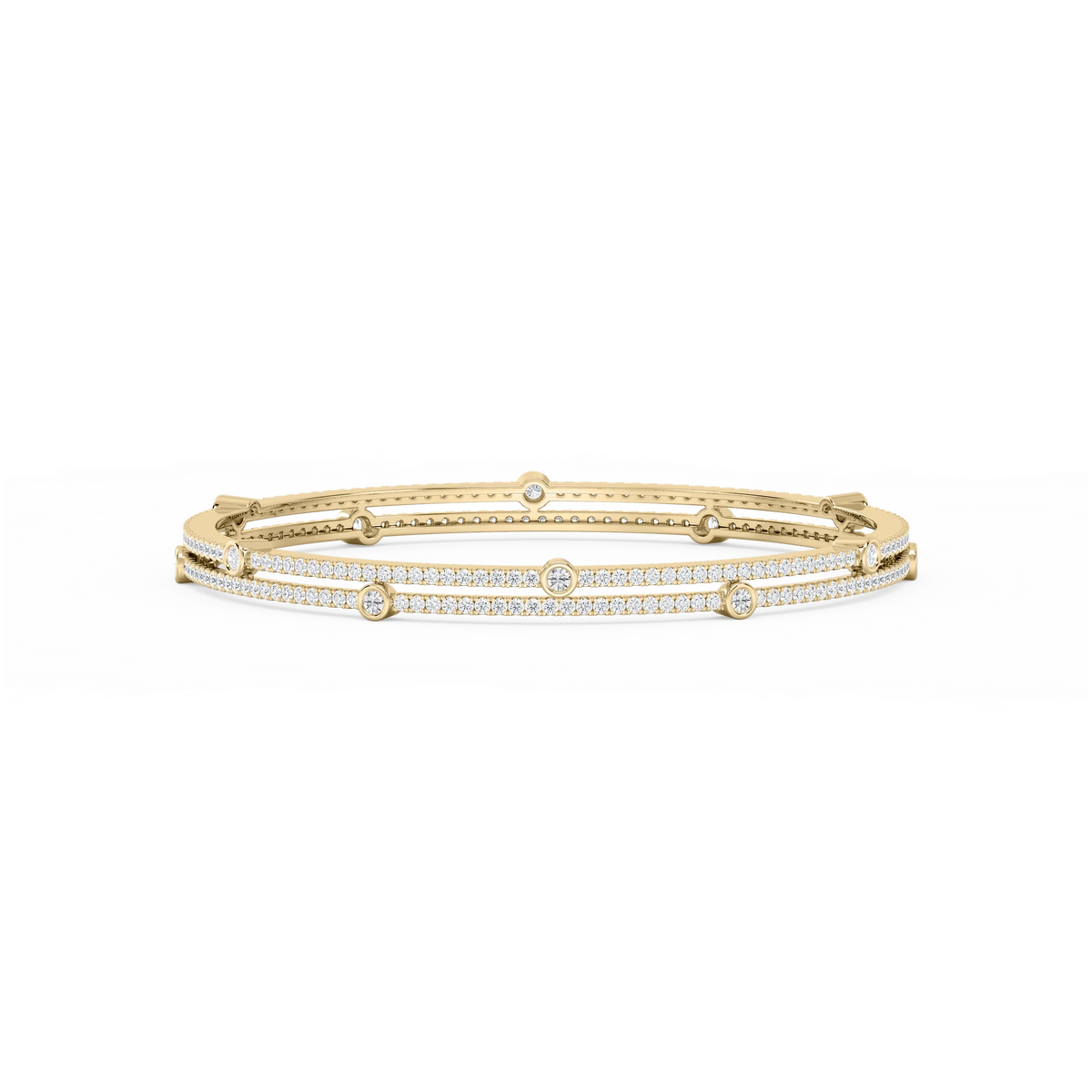 7 ctw Round LGD Double Row Station Bangle Bracelet  - 7.25 Inches