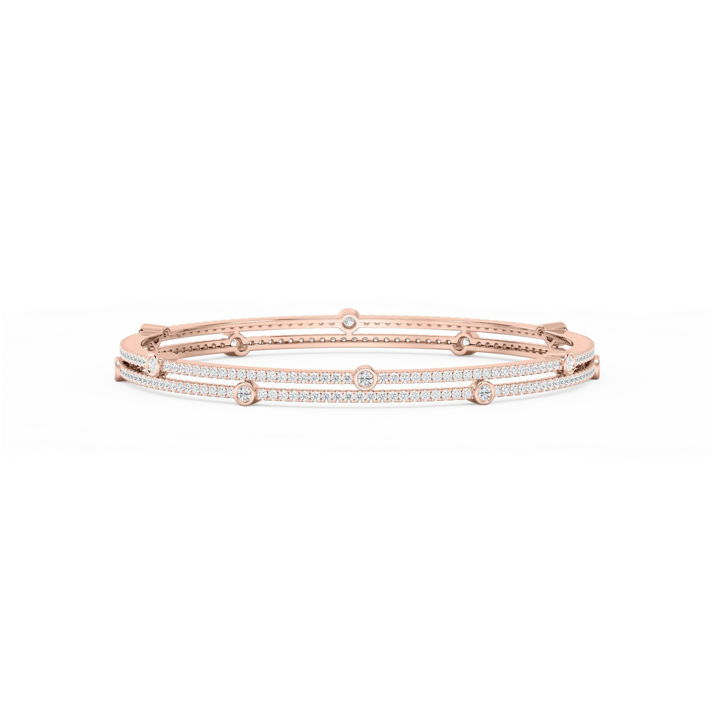 7 ctw Round LGD Double Row Station Bangle Bracelet  - 7.25 Inches