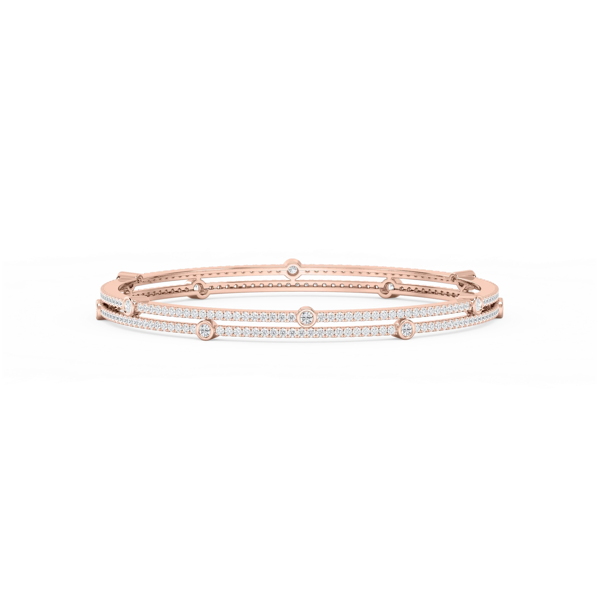 7 ctw Round LGD Double Row Station Bangle Bracelet  - 7.25 Inches