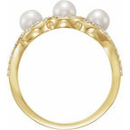 Three-Stone Halo-Style Pearl Ring