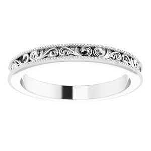 Milgrain Edge Sculptural Flat Band with Bead Blast Finish