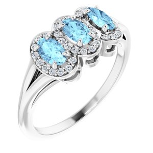 Halo-Style Three-Stone Ring