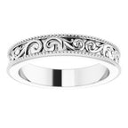 Milgrain Edge Sculptural Flat Band with Bead Blast Finish