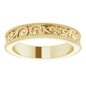 Milgrain Edge Sculptural Flat Band with Bead Blast Finish