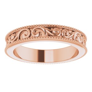 Milgrain Edge Sculptural Flat Band with Bead Blast Finish