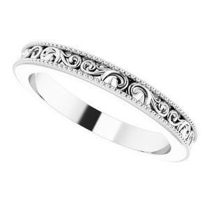 Milgrain Edge Sculptural Flat Band with Bead Blast Finish