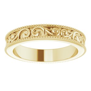 Milgrain Edge Sculptural Flat Band with Bead Blast Finish