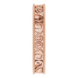 Milgrain Edge Sculptural Flat Band with Bead Blast Finish