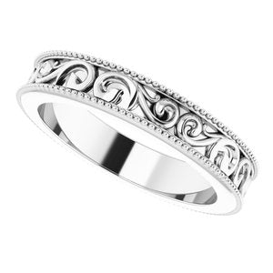 Milgrain Edge Sculptural Flat Band with Bead Blast Finish